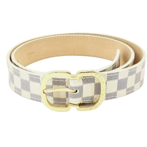 *Louis Vuitton M9782 Damier Azur 25mm Gold Buckle Belt, Size 85/34