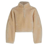 *NWT FRAME Faux Fur Balloon Sleeve Mock Neck Half Zip Popover Jacket, Size S