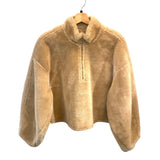 *NWT FRAME Faux Fur Balloon Sleeve Mock Neck Half Zip Popover Jacket, Size S