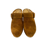*Veronica Beard Dacey Suede Shearling Lined Gold Studs Wood Heel Platform Clogs, Size 7