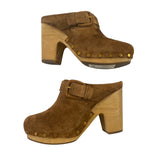 *Veronica Beard Dacey Suede Shearling Lined Gold Studs Wood Heel Platform Clogs, Size 7