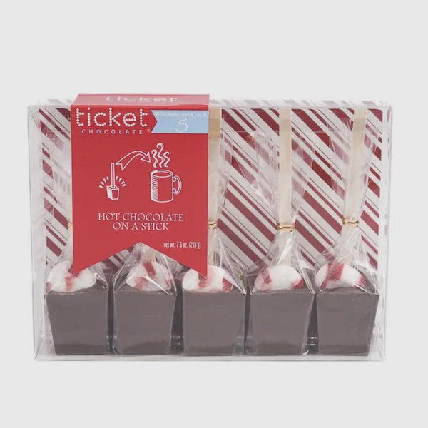 Ticket Chocolate Belgian Milk + Peppermint Hot Chocolate on a Stick, Pack of 5