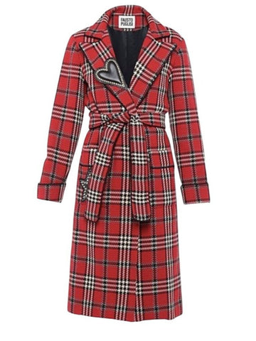 *NWT Fausto Puglisi Plaid Cotton & Wool Tweed Plaid Notch Collar Belted Long Trench Coat, Size IT40 (4)