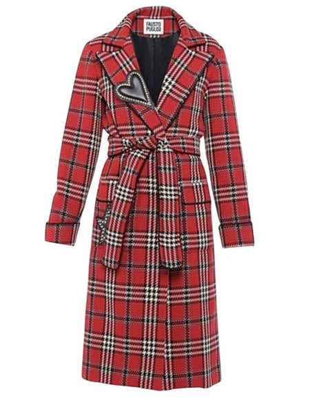 *NWT Fausto Puglisi Plaid Cotton & Wool Tweed Plaid Notch Collar Belted Long Trench Coat, Size IT40 (4)