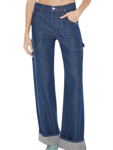 *NWT Mother Snacks Smoothie Carpenter Sneak High-Rise Button Fly Wide Leg Cuff Jeans, Size 27(4)