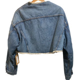 *NWT Denimist Denim Faux Shearling Collarless Snap Front Cropped Trucker Sherpa Jacket, Size XS