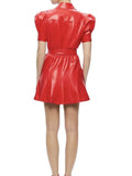 *Alice + Olivia Lurlene Faux Leather Puff Sleeve Collared Snap Fastened Belted Mini Dress, Size 4