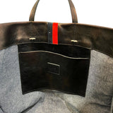 *Clare V. Simple Tote Metallic Leather Contrast Racing Stripe Trim Dual Top Handle Shoulder Strap Tote Bag