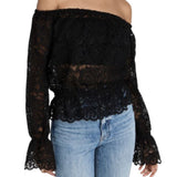 *L'Agence Iggy Sheer Lace Long Sleeve Off The Shoulder Peplum Top, Size M