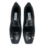 *NWT Jimmy Choo Elme 45 Leather Pearl & Crystal Bow Block Heel Ballerina Pumps w/Box, Size 37.5