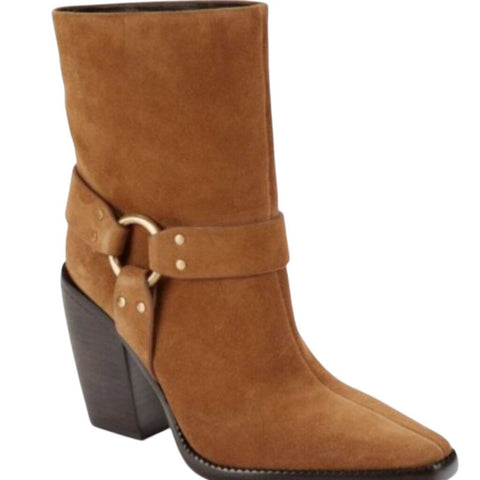 *Rag & Bone Rio Western Suede O-Ring Strap Low Shaft Block Heel Boots, Size 38.5