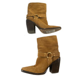 *Rag & Bone Rio Western Suede O-Ring Strap Low Shaft Block Heel Boots, Size 38.5