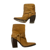 *Rag & Bone Rio Western Suede O-Ring Strap Low Shaft Block Heel Boots, Size 38.5