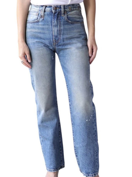 *R13 Courtney Slim Jasper Cotton Denim Intentionally Paint Splattered High-Rise Straight Leg Jeans, Size 25(0)