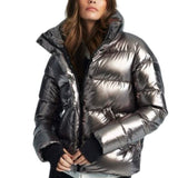 *Intermix Metallic Rib Trim Funnel Neck Zip-Up Puffer Jacket, Size L