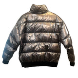 *Intermix Metallic Rib Trim Funnel Neck Zip-Up Puffer Jacket, Size L