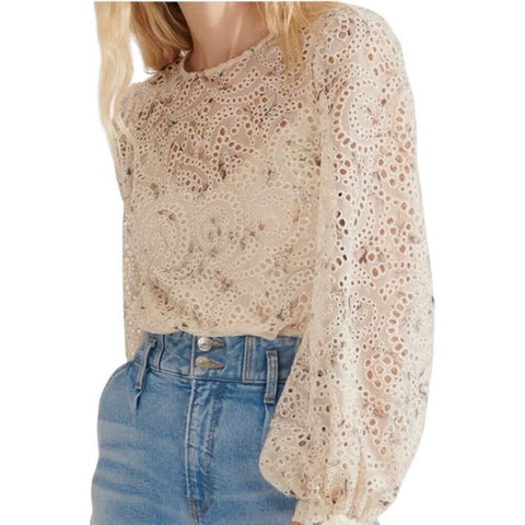 *NWT Veronica Beard Azar Eyelet Floral Balloon Sleeve Round Neck Top w/ Cami, Size 0