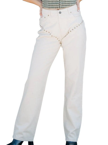 *Reformation Cowboy Studded High Rise Straight Leg Jeans, Size 27 (4)