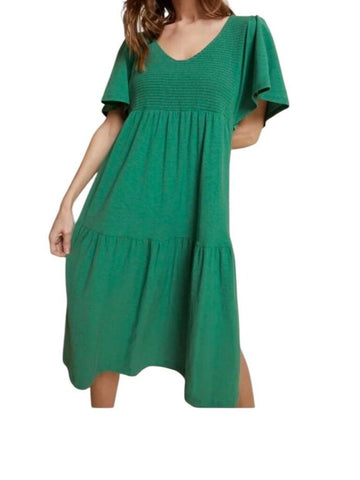 *Nation LTD Jacie Cotton Jersey Flutter Sleeve V-Neck Smocked Bodice Midi Dress, Size S