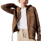 *Nili Lotan Callie Leopard Long Sleeve Zip Front Hoodie Sweatshirt Jacket, Size XS