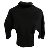 *Khaite Bret Merino Wool Ribbed Puff Elbow Sleeve Turtleneck Pullover Sweater, Size XS