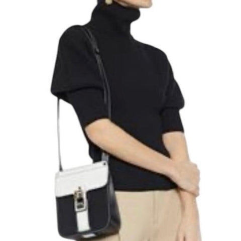 *Khaite Bret Merino Wool Ribbed Puff Elbow Sleeve Turtleneck Pullover Sweater, Size XS