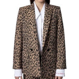 *Zadig & Voltaire Visko Jac Leopard Double Breasted Peak Lapel Split Cuff Blazer Jacket, Size FR 36=US 4
