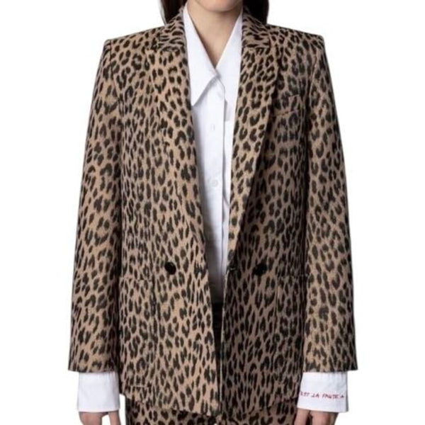 *Zadig & Voltaire Visko Jac Leopard Double Breasted Peak Lapel Split Cuff Blazer Jacket, Size FR 36=US 4
