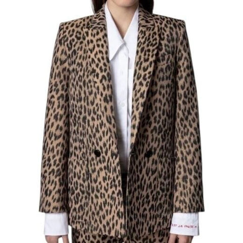 *Zadig & Voltaire Visko Jac Leopard Double Breasted Peak Lapel Split Cuff Blazer Jacket, Size FR 36=US 4