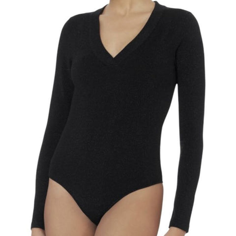 *Veronica Beard Decade Metallic Knit Long Sleeve V-Neck Bodysuit, Size S