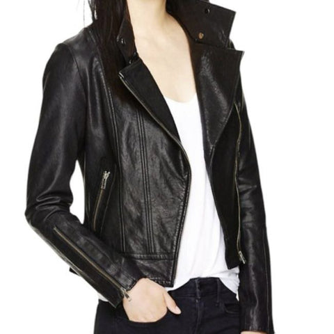 *Mackage X Aritzia Kenya Leather Asymmetrical Zip-Front High Collar Moto Jacket, Size S