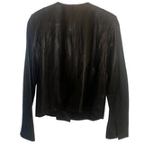 *Vince Cross-Front Lambs Leather Collarless Round Neck Asymmetric Zipper Jacket, Size M