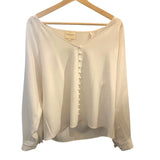 *Sezane Heloise Crepe Long Raglan Sleeve V-Neck Faux Button-Up Blouse Top, Size FR44 (US12)