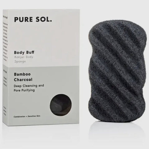 Pure Sol. Body Buff Bamboo Charcoal Body Konjac Sponge