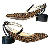 *Jimmy Choo Daniela 30 Ponyhair Leopard Studded Ankle Straps Block Heel Pumps, Size 40