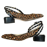 *Jimmy Choo Daniela 30 Ponyhair Leopard Studded Ankle Straps Block Heel Pumps, Size 40