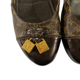 *Louis Vuitton Lovely Monogram Canvas & Leather Toe Cap Metal Cube Logo Trim Ballet Flats, Size 38