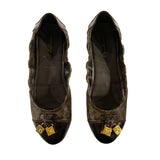 *Louis Vuitton Lovely Monogram Canvas & Leather Toe Cap Metal Cube Logo Trim Ballet Flats, Size 38