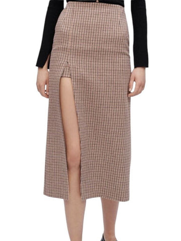 *Maje Jaisa Cotton & Wool Houdstooth Back & Side Slit Midi Skirt, Size FR34=US2