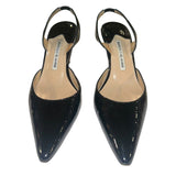 *Manolo Blahnik Carolyne Patent Leather Pointed Toe Slingback 3" Stiletto Pumps, Size 38.5