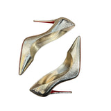 *NWT Christian Louboutin Kate Metallic Leather Pointed Toe 100mm Stiletto Pumps, Size 39.5