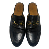 *Gucci Princetown Leather Almond Toe Horsebit Accent Slipper Mule Loafers, Size 38.5