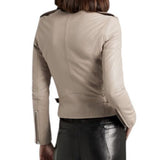 *IRO Paris Han Lamb Leather Asymmetric Zip Buckle Side Waist Biker Moto Jacket, Size FR40=8