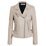 *IRO Paris Han Lamb Leather Asymmetric Zip Buckle Side Waist Biker Moto Jacket, Size FR40=8