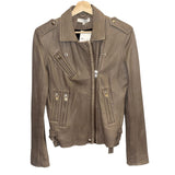 *IRO Paris Han Lamb Leather Asymmetric Zip Buckle Side Waist Biker Moto Jacket, Size FR40=8