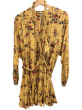 *Rhode Resort Ella Trellis Floral Dolman Long Sleeve Round Neck Braided Belt Full Mini Dress, Size S