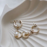 Katie Waltman Seychelles Freshwater Pearl & 14K Gold-Fill Shell Charm Huggie Hoop Earrings