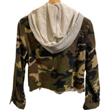 *NWT Veronica Beard Cara Cotton Denim Camo Removable Hoodie Dickey Trucker Jacket, Size L
