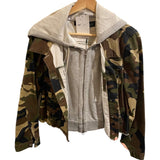 *NWT Veronica Beard Cara Cotton Denim Camo Removable Hoodie Dickey Trucker Jacket, Size L