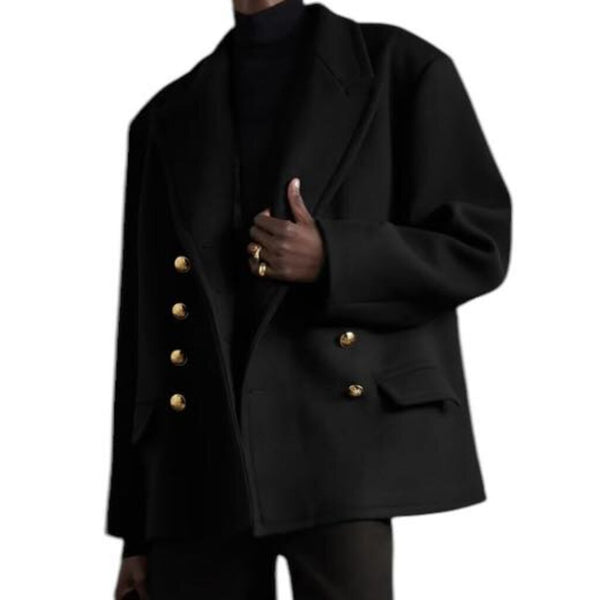 *Nili Lotan Pascal Virgin Wool Notch Collar Double Breasted Gold Button Jacket, Size M